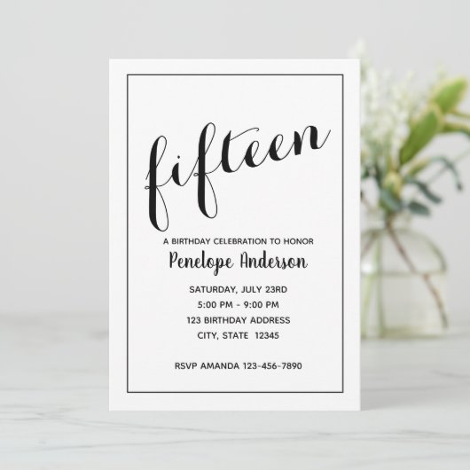 Minimale uitnodiging van 15e verjaardag (Staand voorkant)