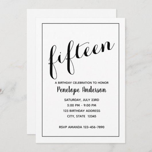 Minimale uitnodiging van 15e verjaardag (Voorkant / Achterkant)