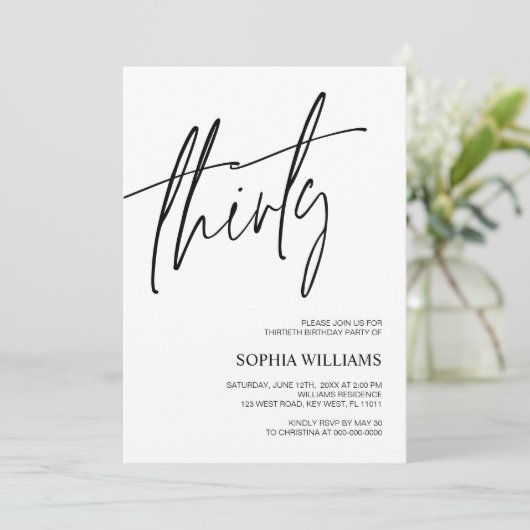 Minimale uitnodiging van 30e verjaardag (Staand voorkant)