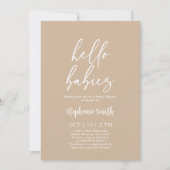 Minimale uitnodiging van Beige Twins Baby shower (Voorkant)