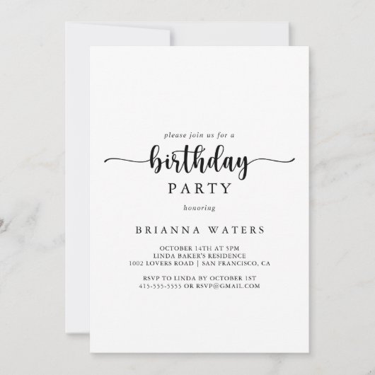 Minimale uitnodiging van de Birthday Party voor ka (Voorkant)