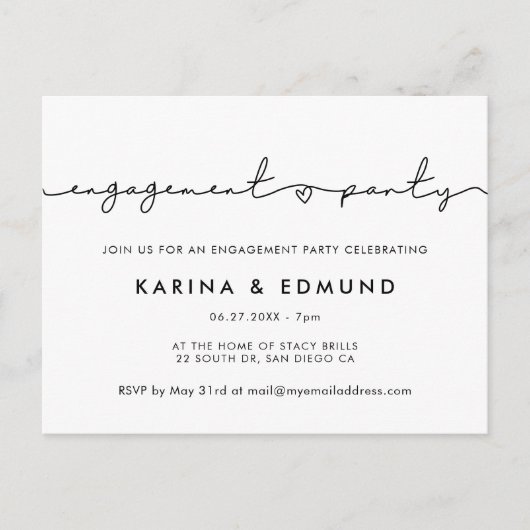 Minimale uitnodiging van de moderne verlovingspart (Voorkant)