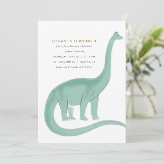 Minimale uitnodiging van Dinosaur Birthday (Staand voorkant)