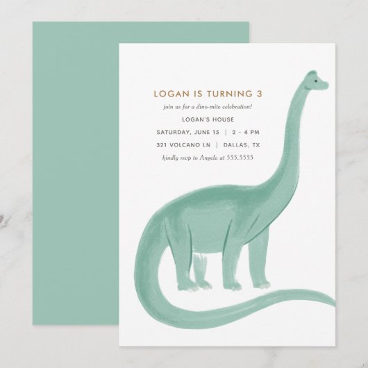 Minimale uitnodiging van Dinosaur Birthday (Voorkant / Achterkant)