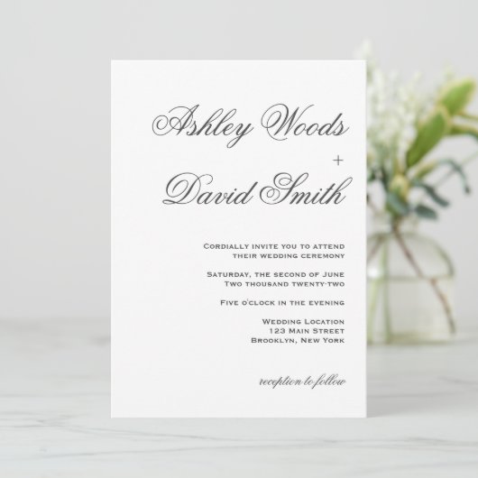 Minimale uitnodiging van een Elegant Script Weddin (Staand voorkant)