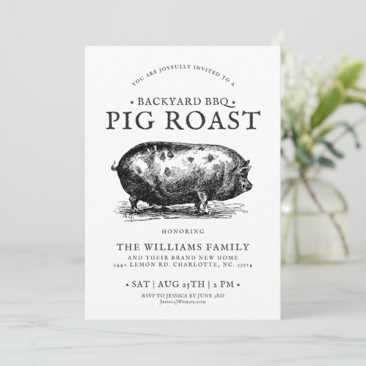 Minimale uitnodiging van Pig Roast BBQ van de Part (Staand voorkant)