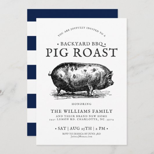 Minimale uitnodiging van Pig Roast BBQ van de Part (Voorkant / Achterkant)