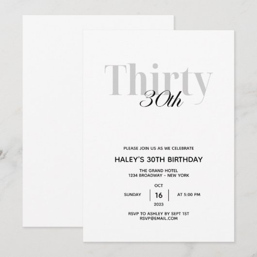 Minimale uitnodiging voor 30e verjaardag van legan (Voorkant / Achterkant)