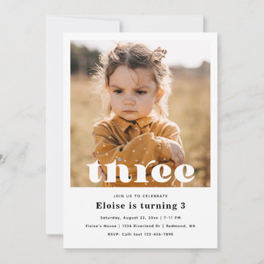 Minimale uitnodiging voor 3de verjaardag | 3e verj (Voorkant)