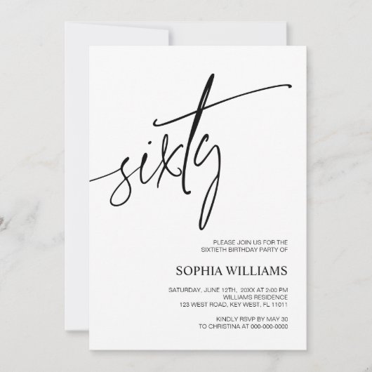 Minimale uitnodiging voor 60ste verjaardag (Voorkant)