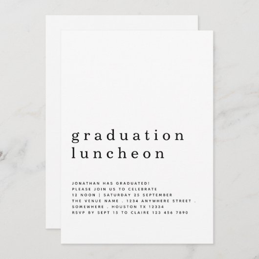 Minimale uitnodiging voor Afstuderen Luncheon (Voorkant / Achterkant)