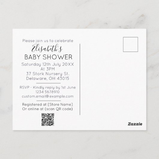 Minimale uitnodiging voor Baby shower Cute Stork U (Achterkant)