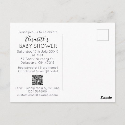 Minimale uitnodiging voor Baby shower Cute Stork U (Achterkant)