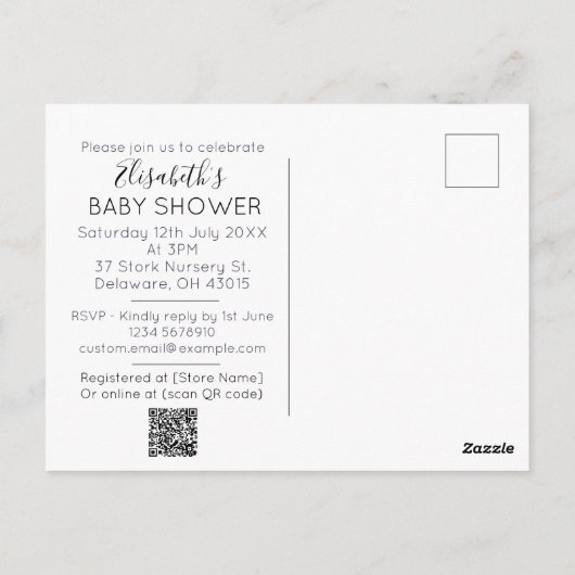 Minimale uitnodiging voor Baby shower Cute Stork U (Achterkant)