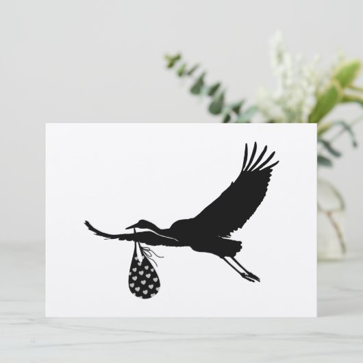 Minimale uitnodiging voor Baby shower Cute Stork U (Staand voorkant)