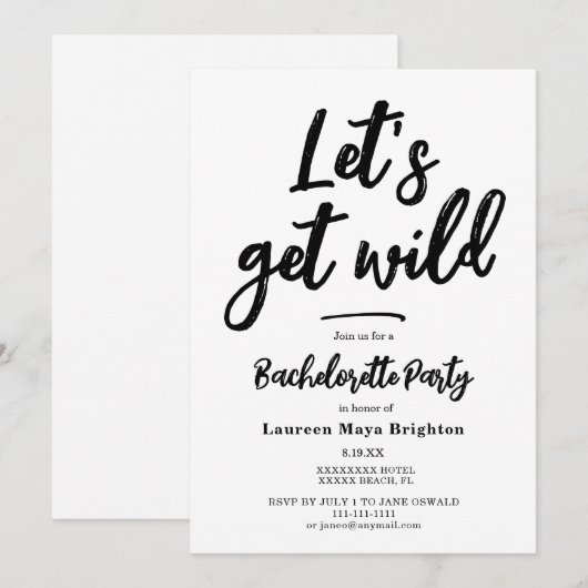 Minimale uitnodiging voor Bachelorette (Voorkant / Achterkant)