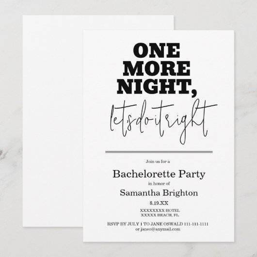 Minimale uitnodiging voor Bachelorette (Voorkant / Achterkant)