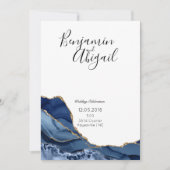 Minimale uitnodiging voor blauwe en goudbruine bru (Voorkant)