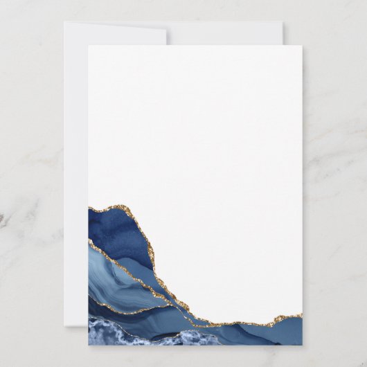 Minimale uitnodiging voor blauwe en goudbruine bru (Achterkant)