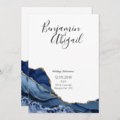 Minimale uitnodiging voor blauwe en goudbruine bru (Voorkant / Achterkant)