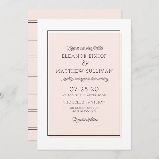 Minimale uitnodiging voor Blush Color Block (Voorkant / Achterkant)