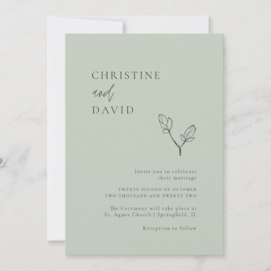 Minimale uitnodiging voor Bohemian Sage Wedding (Voorkant)