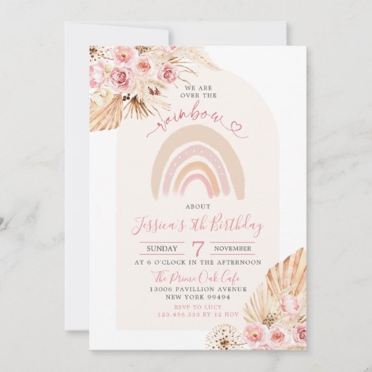 Minimale uitnodiging voor boho Rainbow Floral Birt (Voorkant)
