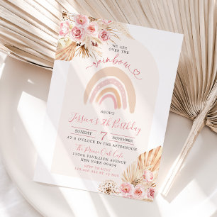 Minimale uitnodiging voor boho Rainbow Floral Birt