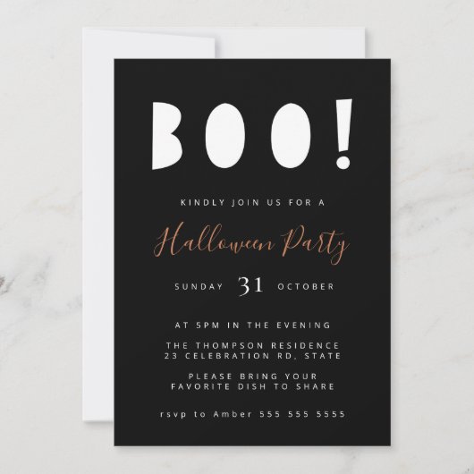 Minimale uitnodiging voor Boo Halloween Black Part (Voorkant)