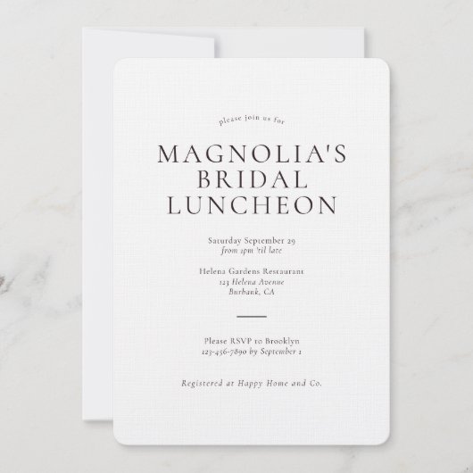 Minimale uitnodiging voor Bridal Luncheon Luxury L (Voorkant)