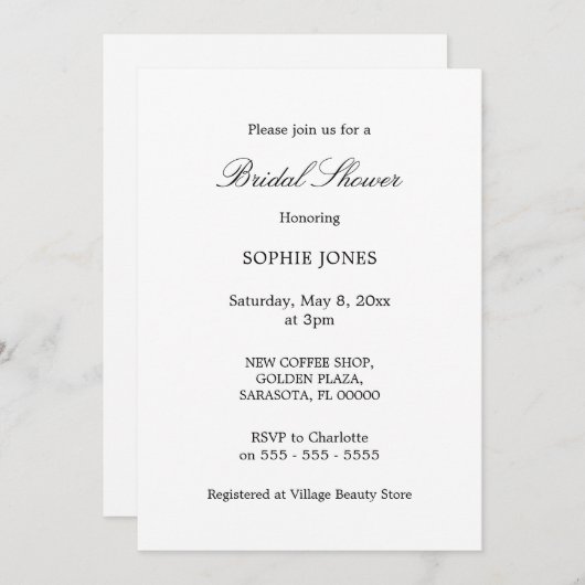 Minimale uitnodiging voor Bridal van het Manuscrip (Voorkant / Achterkant)