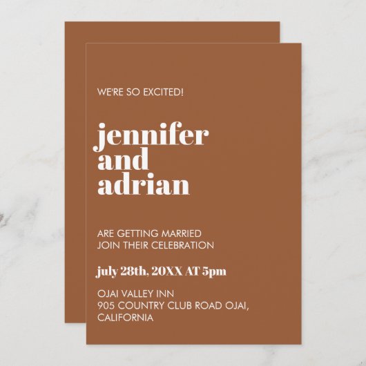 Minimale uitnodiging voor bruiloft (Voorkant / Achterkant)