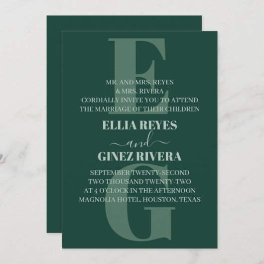 Minimale uitnodiging voor bruiloft (Voorkant / Achterkant)