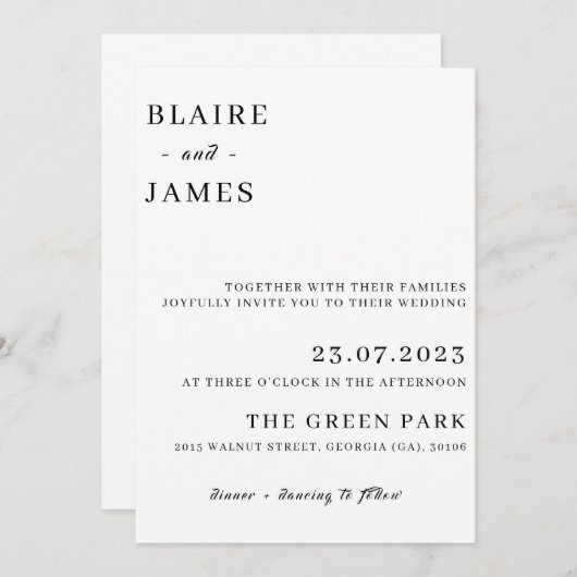 Minimale uitnodiging voor bruiloft (Voorkant / Achterkant)