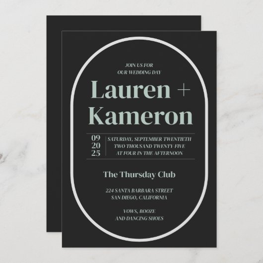 Minimale uitnodiging voor bruiloft (Voorkant / Achterkant)