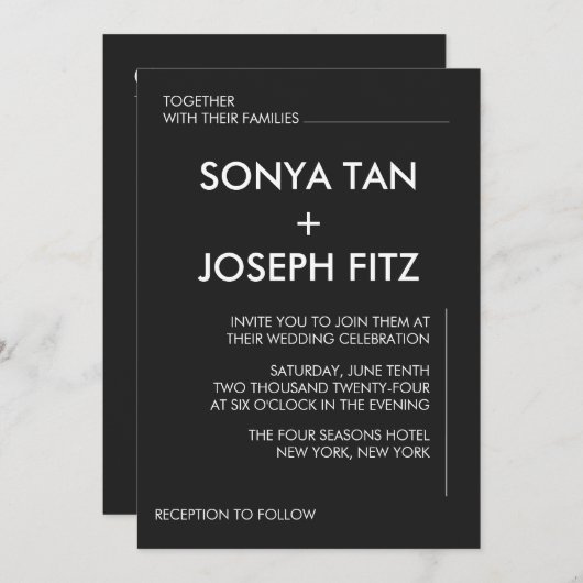 Minimale uitnodiging voor bruiloft (Voorkant / Achterkant)