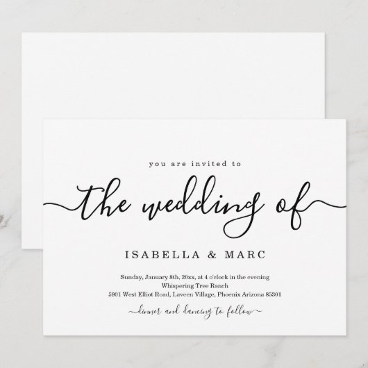 Minimale uitnodiging voor bruiloft (Voorkant / Achterkant)