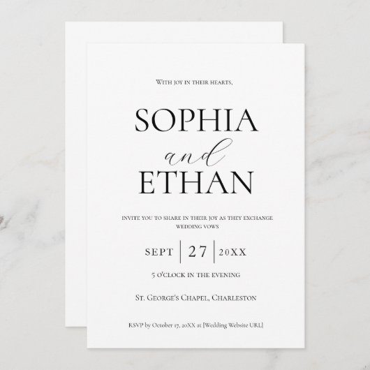 Minimale uitnodiging voor bruiloft (Voorkant / Achterkant)