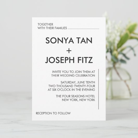 Minimale uitnodiging voor bruiloft (Staand voorkant)