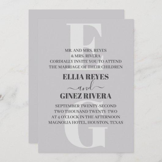 Minimale uitnodiging voor bruiloft (Voorkant / Achterkant)