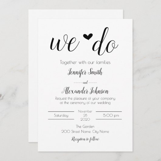 Minimale uitnodiging voor bruiloft (Voorkant / Achterkant)