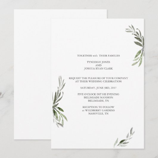 Minimale uitnodiging voor bruiloft bijkantoren (Voorkant / Achterkant)