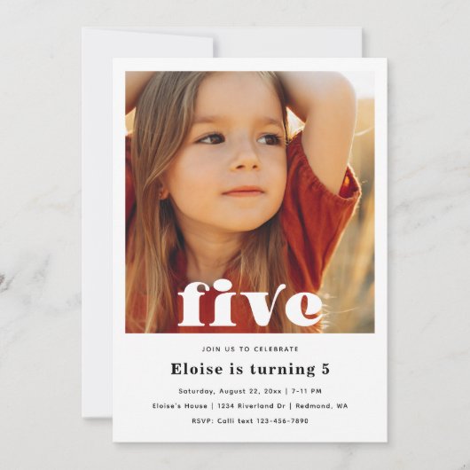 Minimale uitnodiging voor de vijfde verjaardag | 5 (Voorkant)