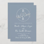 Minimale uitnodiging voor een blauwe bruiloft (Voorkant / Achterkant)