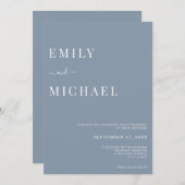 Minimale uitnodiging voor een blauwe bruiloft (Voorkant / Achterkant)