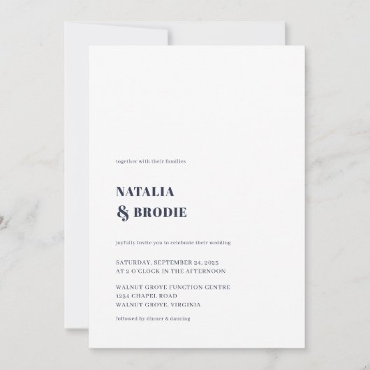 Minimale uitnodiging voor een blauwwitte marinever (Voorkant)