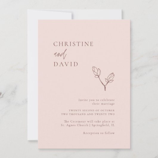 Minimale uitnodiging voor een Bohemisch Roos bruil (Voorkant)