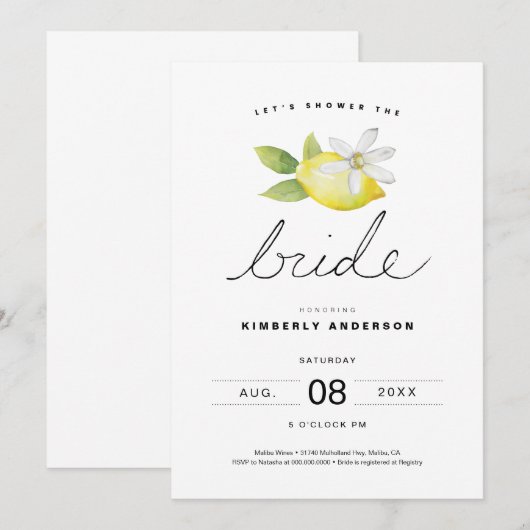 Minimale uitnodiging voor een bridal van Lemon (Voorkant / Achterkant)