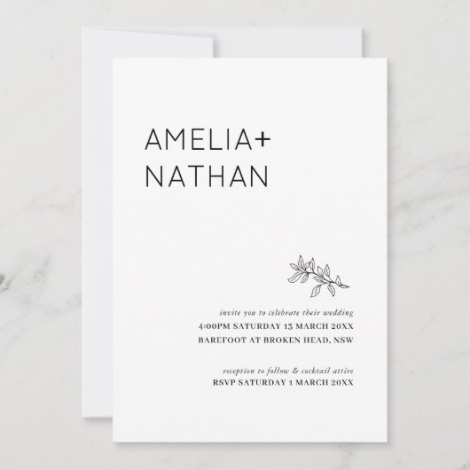 Minimale uitnodiging voor een bruiloft met wilde b (Voorkant)