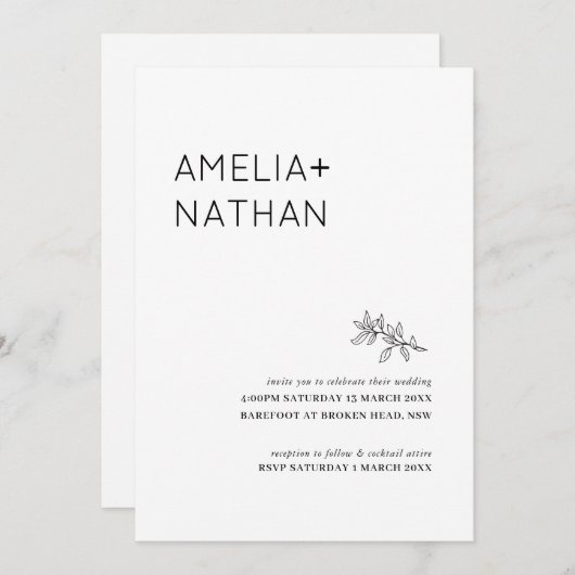 Minimale uitnodiging voor een bruiloft met wilde b (Voorkant / Achterkant)